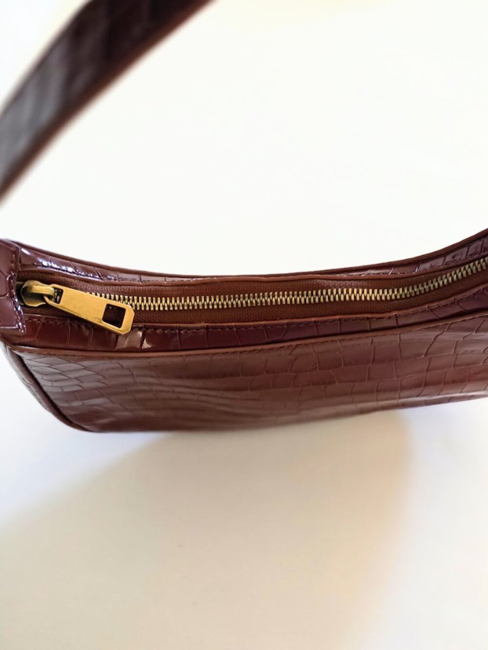 J.Crew Copenhagen Croc-Embossed Cowhide Leather Shoulder Bag Brown - Like New - Picture 14 of 16